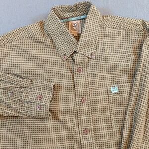 Cinch Mens Long Sleeve Button Down Shirt Size S  Tan Geometric Print
